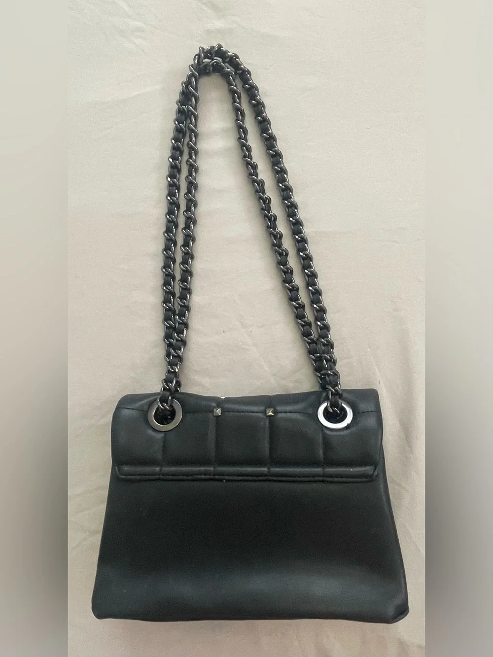 Nicole Miller New York Black Quilted Stud-Accent Chain Shoulder Bag
